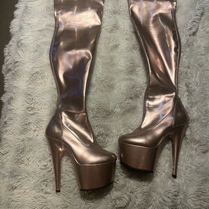 Pleaser Shiny Rosegold Over the Knee Boots